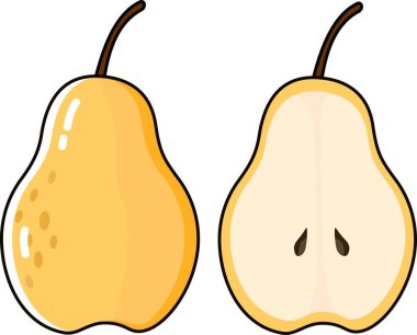 vektör grafik çizimi, armut meyve karalama stili, çizgi film stili, dilim armut