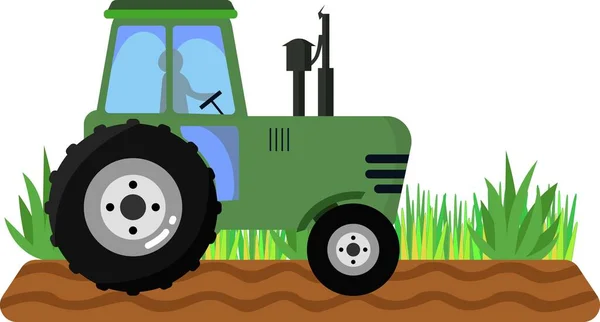 Zelený Traktor Poli — Stockový vektor