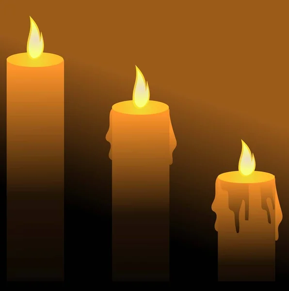 Three Candles Vector Illustration Light Darkness — Stock Vector