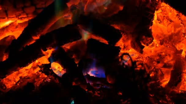 Arco-íris fogueira mística na queima de madeira no escuro — Vídeo de Stock