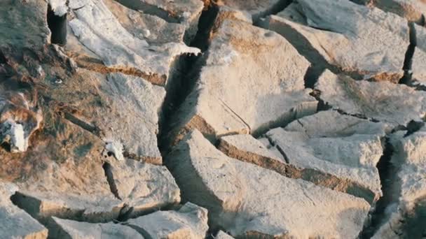 Sucha odwodniona gleba. Pęknięte jezioro ziemi z powodu suszy — Wideo stockowe