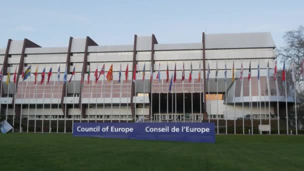 December 7, 2021 - Strasbourg, France: Modern huge buildingof consil of Europe — 图库视频影像