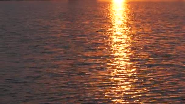 Οι ακτίνες του κόκκινου ήλιου που δύει στην επιφάνεια του νερού — Αρχείο Βίντεο
