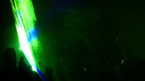Crowd People Looking Light Laser Show Black Background Night Sky — Stockvideo