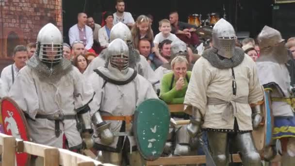 Trostyanets Ukraine August 2021 Reproduction Medieval Battle People Dressed Knightly — стокове відео
