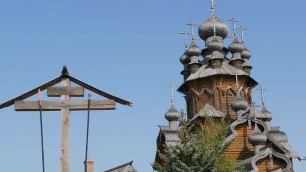 Vsekhsvyatsky Skete是Svyatogorsk Lavra旁边著名的木制修道院 漂亮的木制古建筑 — 图库视频影像