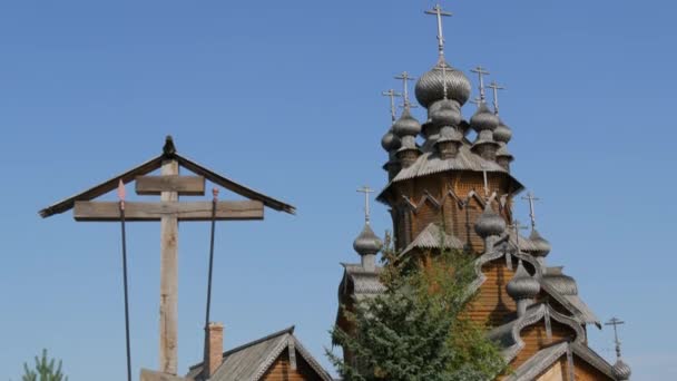 Vsekhsvyatsky Skete是Svyatogorsk Lavra旁边著名的木制修道院 漂亮的木制古建筑 — 图库视频影像