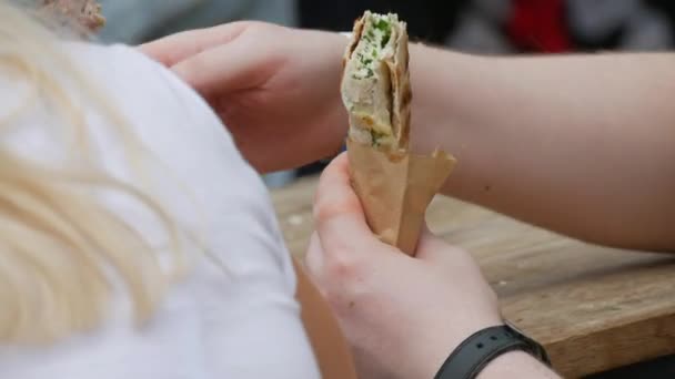 Lavash Roll Herbs Cheese Fast Food Street Junk Food — Stok Video