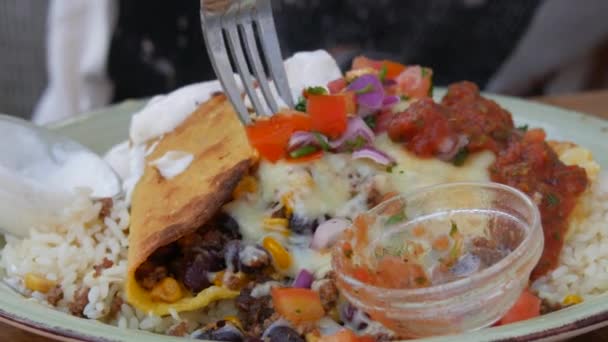 Mexican National Dish Tacos Plate Tacos Next Sauces Rice Legumes — стокове відео
