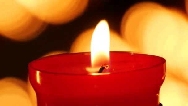 One Flaming Candle Row Lit Burning Red Candles Cathedral Religious — Wideo stockowe