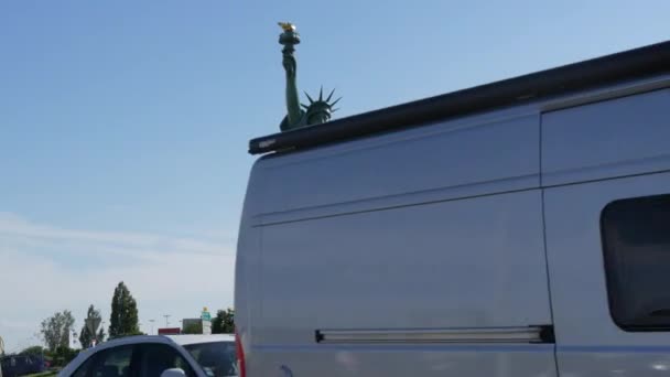 Colmar France August 2022 Copy Famous Statue Liberty Ring Road — Stock video