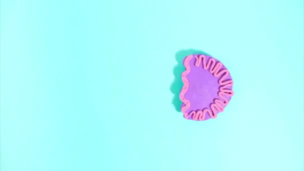 Plasticine Stop Motion Animation Purple Plasticine Jellyfish Blue Background Claymotion — Vídeo de Stock