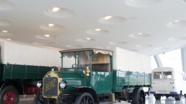 Stuttgart, Germany - May 22, 2022: Mercedes Museum. Old antique cars at the showroom exhibition