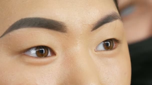 Profesjonalny Makijaż Artysta Farby Brwi Twarzy Azjatyckich Koreański Kobieta Modelu — Wideo stockowe