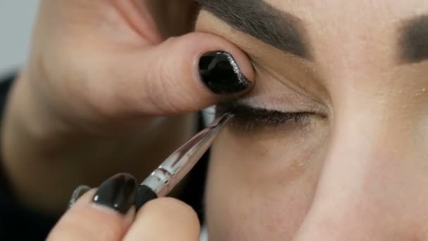 Maquilleur Professionnel Rend Les Yeux Fumés Maquillage Une Nuance Brune — Video