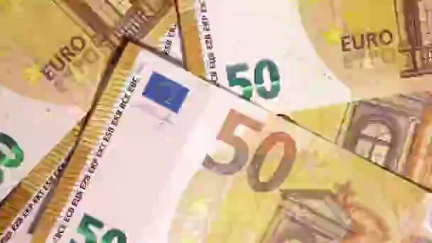 Ferma Animazione Movimento Cinquanta Euro Contante Macro Vista Contesto Bill — Video Stock