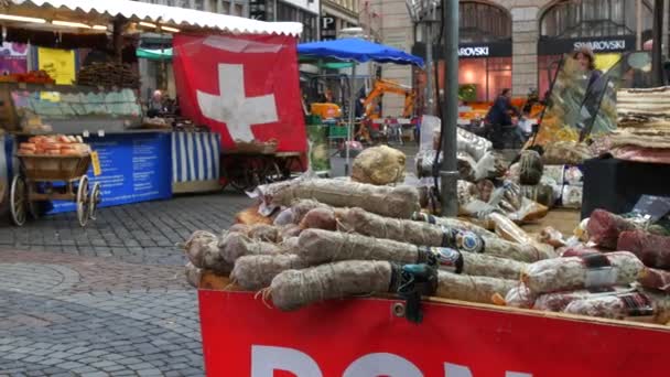 Schweiz Basel Oktober 2022 Ein Markt Auf Dem Marktplatz Mit — Stockvideo