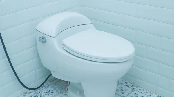 White Toilet Close Lid Bathroom ストックフォト