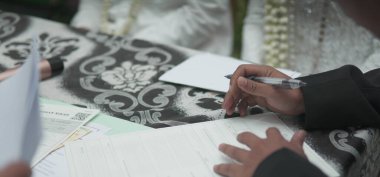 Jakarta, Endonezya, 9 Ekim 2022: Akad Nikah, Endonezya 'nın İjab Qobul adlı evlilik anı ve töreni olarak da bilinir..