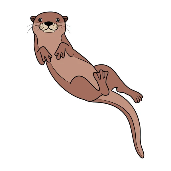 Joyeux Loutre Mignon Nageant Sous Eau Vous Souriant Illustration Animalière — Image vectorielle