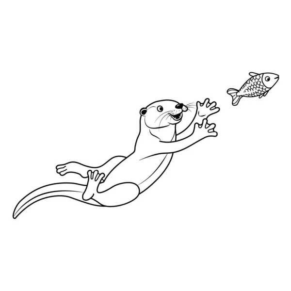 Vector Hand Drawn Outline Sketch Cute Otter Isolated White Background — Image vectorielle