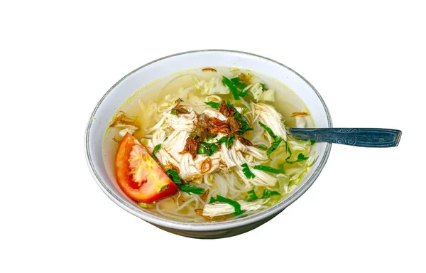 Soto Ayam Uma Deliciosa Sopa Frango Tradicional Indonésia Isolada Fundo — Fotografia de Stock