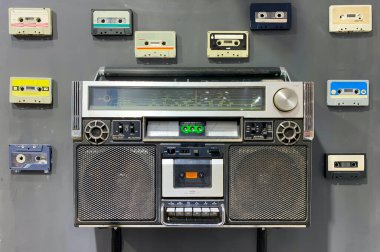Vintage and old audio cassette tape and player