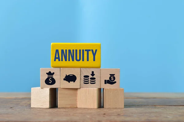 Деревянные Блоки Текстом Annuity Денежными Символами — стоковое фото