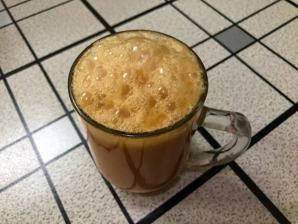 Thé Avec Lait Dans Une Tasse Populairement Connu Sous Nom — Photo