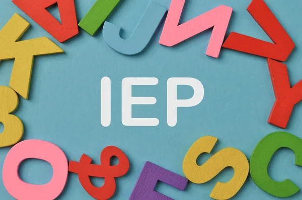 Colorful Alphabet Letters Isolated Blue Background Text Iep Stands Individualized — Stock Photo, Image