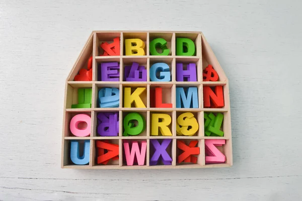 Colorful Wooden Alphabet Set Isolated White Background — Fotografia de Stock