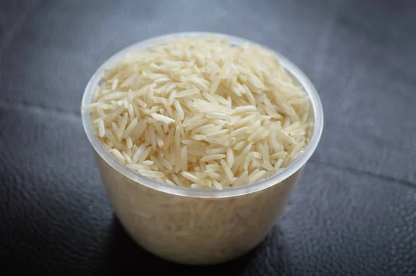 Λευκό Ρύζι Πλαστικό Μπολ Θολή Φόντο — Φωτογραφία Αρχείου