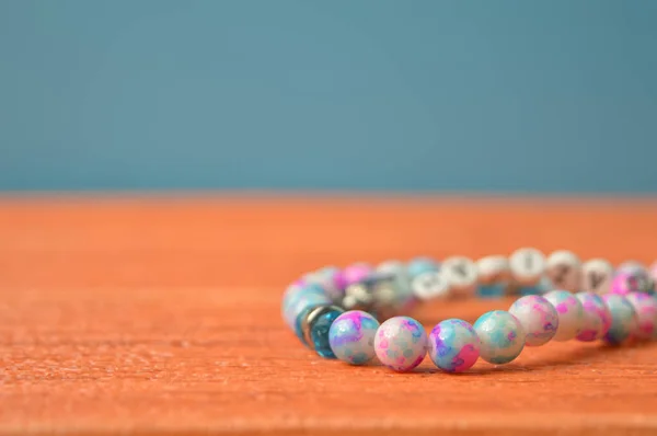Colorful Stone Bracelets Handmade Blurred Background — Foto Stock