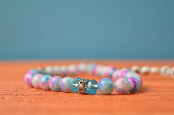 Colorful Stone Bracelets Handmade Blurred Background — Foto Stock