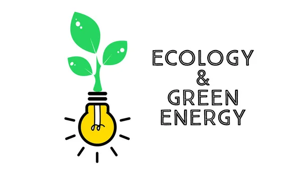 Planta Lâmpada Com Texto Ecologia Energia Verde — Fotografia de Stock
