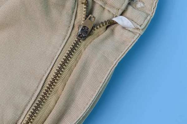 Vista Vicino Della Cerniera Sul Pantalone Accessori Abbigliamento — Foto Stock