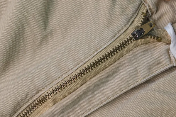 Vista Vicino Della Cerniera Sul Pantalone Accessori Abbigliamento — Foto Stock