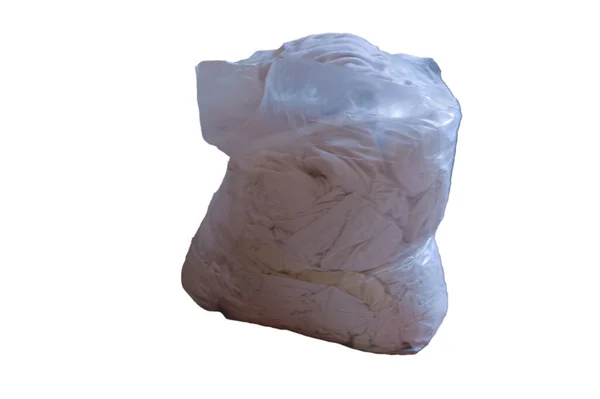 Dirty Clothes Plastic Bag Isolated White Background — Fotografia de Stock