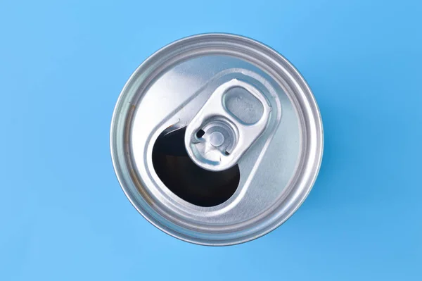 Close View Aluminum Drink Can Isolated Blue Background — 스톡 사진