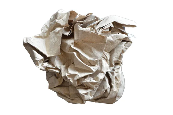 Brown Crumpled Paper Isolated White Background — Stockfoto