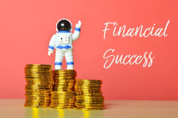 Astronaut Toy Stack Coins Written Text Financial Success — Stock Photo, Image