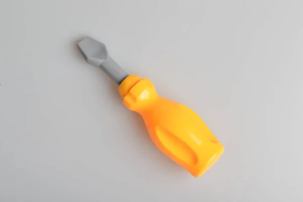 Yellow Toy Screwdriver Isolated Grey Background — Stock Photo, Image