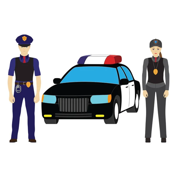 Поліцейські Біля Поліцейської Машини Поліцейський Патруль — стоковий вектор