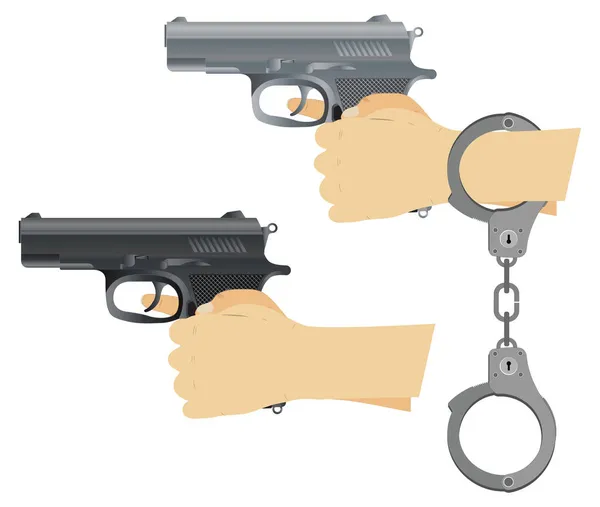 Pistola Nas Mãos Mãos Algemadas — Vetor de Stock