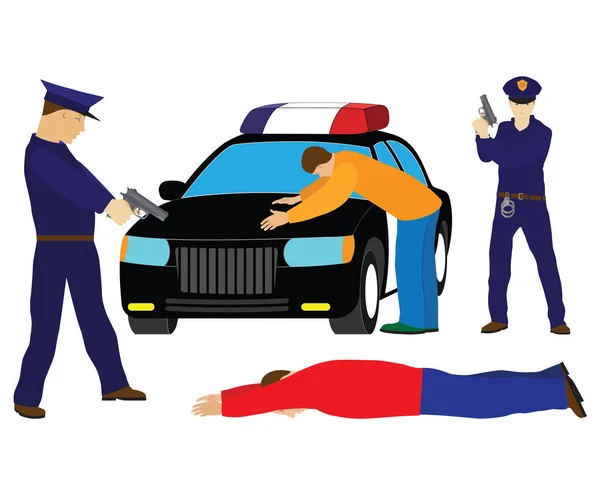 Des Policiers Des Criminels Détenus Patrouille Police — Image vectorielle
