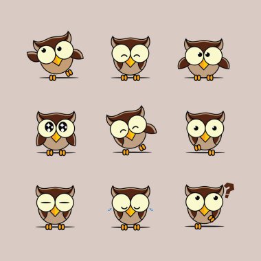 Flat cartoon owl set collection free Vector