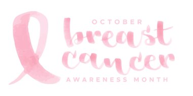 Göğüs kanseri farkındalığı ayı fırça harfleri. Pembe kalemli el çizilmiş. Yatay bileşim. Vektör illüstrasyonu, düz tasarım