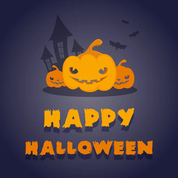 Feliz Halloween Abóboras Casa Enfeitiçada Morcegos Ilustração Vetorial Design Plano — Vetor de Stock