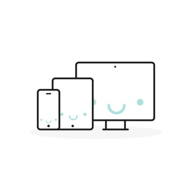 Aygıt Simgeleri: akıllı telefon, tablet ve masaüstü bilgisayarı. Vektör illüstrasyonu, düz tasarım