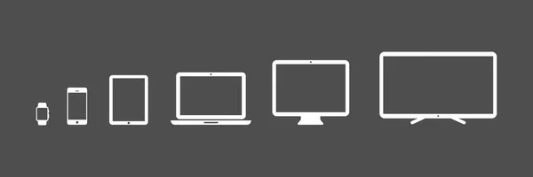 设备图标 智能机 智能手机 平板电脑 笔记本电脑 台式计算机和电视机 黑色背景 矢量图解 平面设计 — 图库矢量图片